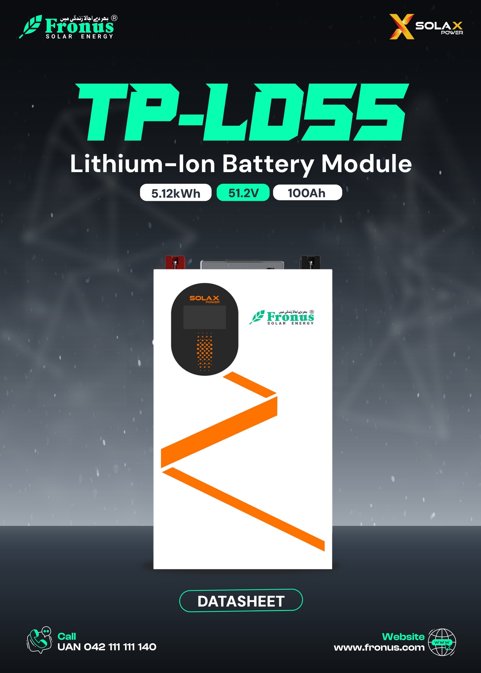 Solax Power TP-LD55 Lithium Battery | Fronus LD55 , 51V,100Ah , 5.12 kWh | 8000 Life Cycles