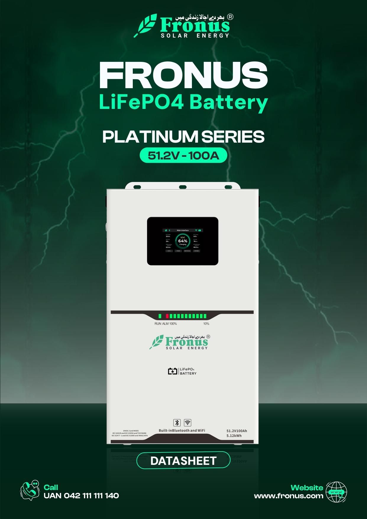 Fronus Platinum 5.12kW 51.2V 100AH LiFePO4 Lithium Battery